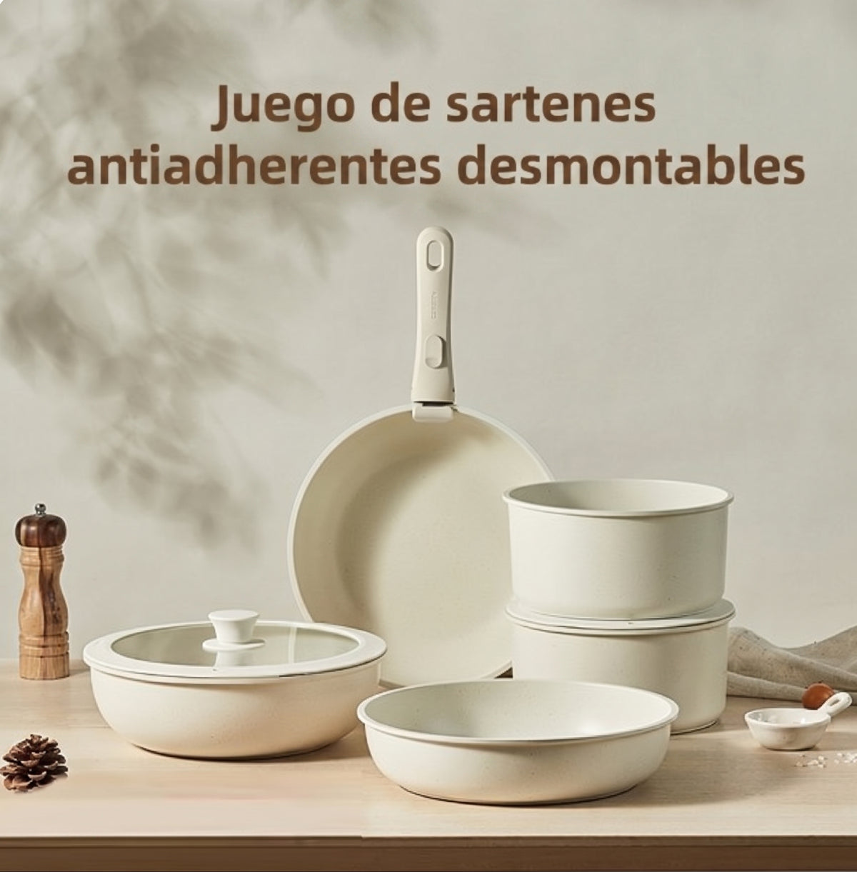 Juego de ollas con mango desmontable