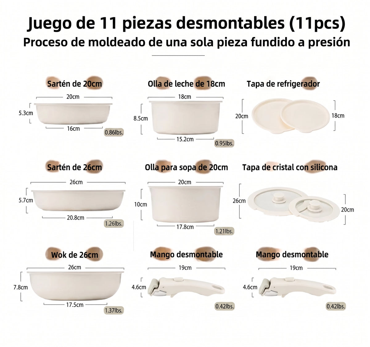 Juego de ollas con mango desmontable