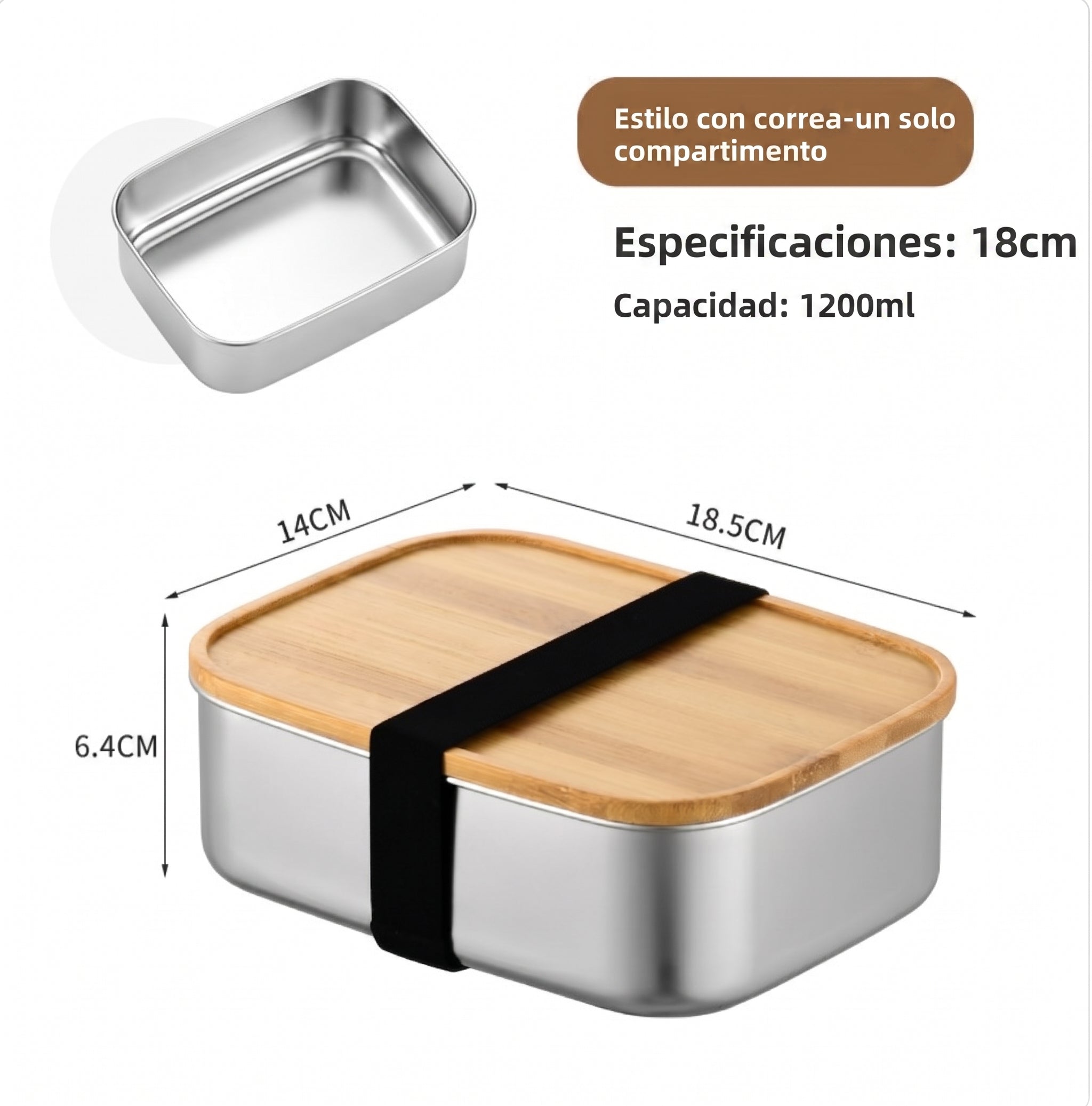 Lonchera de acero inoxidable con tapa de bambú